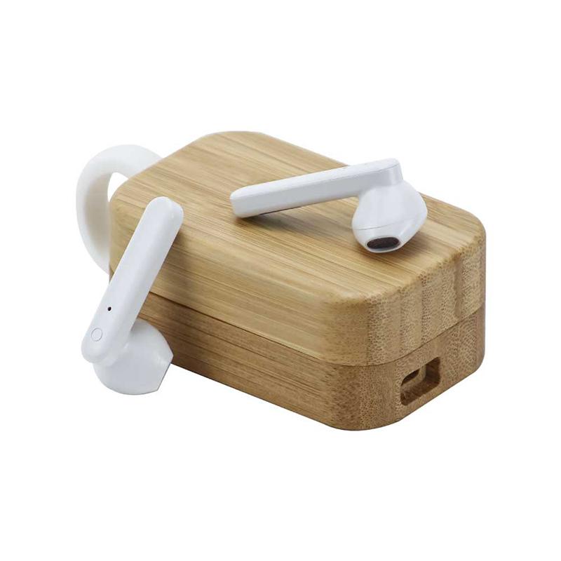 Bluetooth Earphones in Bamboo Case